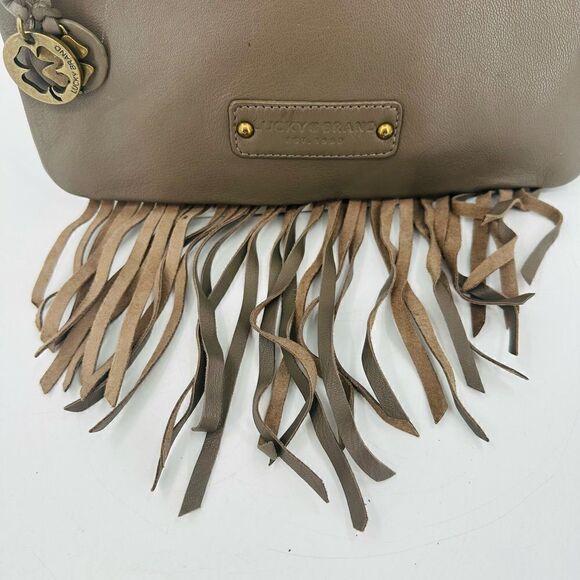 Lucky Brand Leather Fringe Crossbody Bag Gray Western Hippie Boho 3 Section - Picture 8 of 12